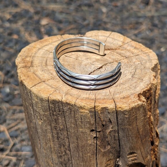 Navajo‎ Bracelet Sterling Silver 3-Stacked Look Design Jewelry Sz 6.5*** - Picture 7 of 10